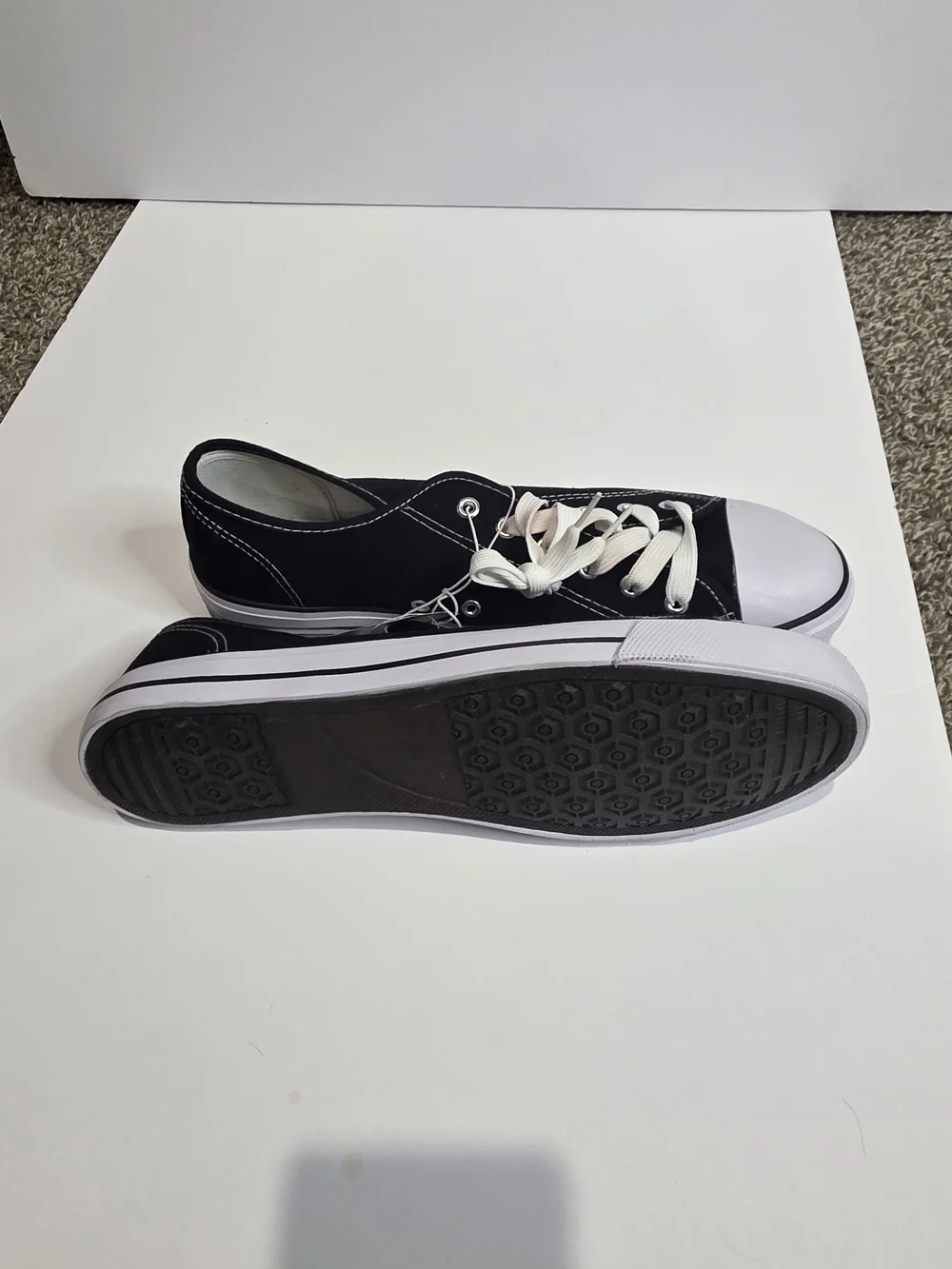 Revolution Black Canvas Low-Top Slip-On Sneakers with White Accents